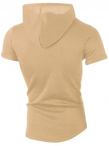Thermal Underwear Fashion Men's Slim Fit Casual Pattern Large Size Short Sleeve Hoodie Top Blouse - Khaki - CL18SA7LNN3 $13.89