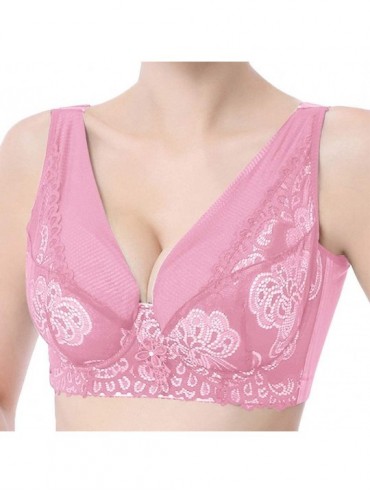 Bras Bras for Women Underwear-Leewos Ladies Sexy Plus Size Adjustable Breathable Extra-Elastic Lace Translucent Bra - Pink - ...