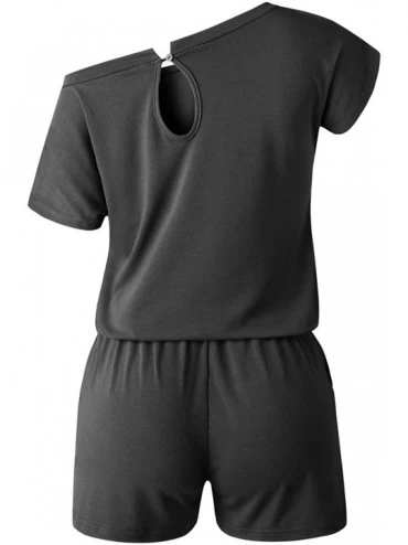Sets Women's Loose Solid Off Shoulder Elastic Waist Stretchy Long Romper Jumpsuit with Pockets - 2black - CW196ETE0Z6 $17.25