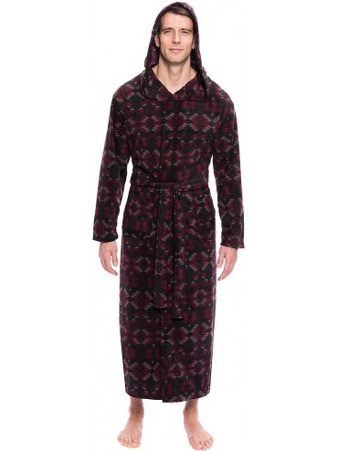 Robes Men's Premium Microfleece Long Hooded Robe - Aztec Black/Fig - S/M - Aztec Black/Fig - CX12LZD53IV $71.47