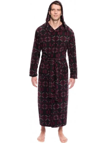 Robes Men's Premium Microfleece Long Hooded Robe - Aztec Black/Fig - S/M - Aztec Black/Fig - CX12LZD53IV $61.83