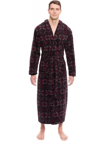 Robes Men's Premium Microfleece Long Hooded Robe - Aztec Black/Fig - S/M - Aztec Black/Fig - CX12LZD53IV $32.12