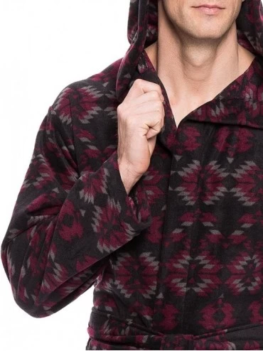 Robes Men's Premium Microfleece Long Hooded Robe - Aztec Black/Fig - S/M - Aztec Black/Fig - CX12LZD53IV $32.12
