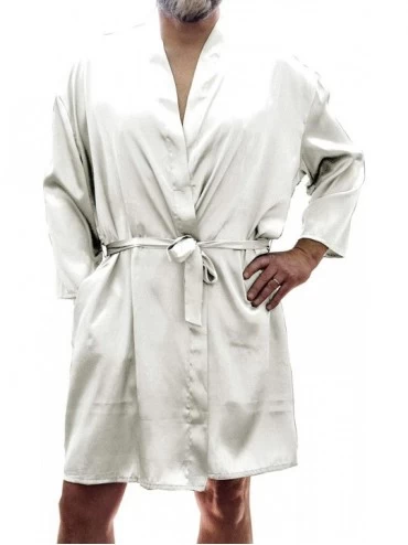 Robes Men's Silky Satin Classic Short Kimono Robe 3079 - White - CY18R5U2023 $64.08