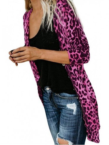 Thermal Underwear Womens Leopard Print Coat Long Sleeve Jacket Fashion Sexy Cardigan - Hot Pink - CB18IOUYURG $57.65