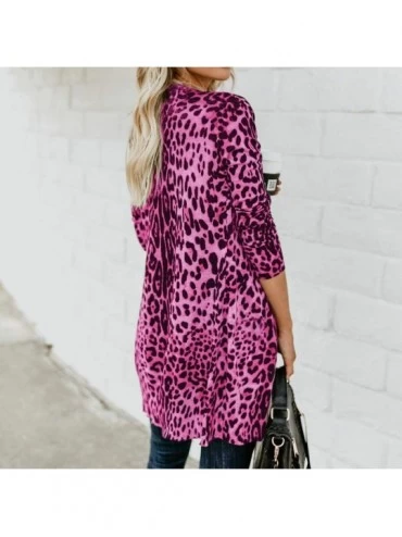Thermal Underwear Womens Leopard Print Coat Long Sleeve Jacket Fashion Sexy Cardigan - Hot Pink - CB18IOUYURG $19.88