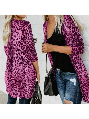 Thermal Underwear Womens Leopard Print Coat Long Sleeve Jacket Fashion Sexy Cardigan - Hot Pink - CB18IOUYURG $19.88
