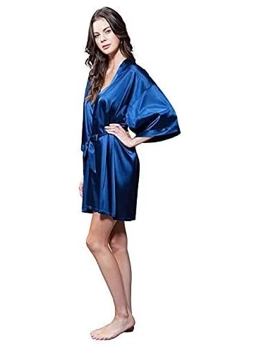 Robes Personalized Embroidered and Monogrammed Womens Pure Color Satin Short Kimono Bridesmaids Lingerie Robes Navy Blue - CK...
