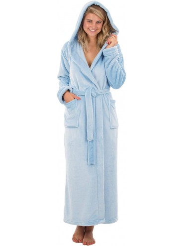 Robes Laurel Fleece Hooded Bathrobe- Plush Warm Bathrobe with Hood- 53" Long - Sky Blue - CL18HWSMT95 $79.95