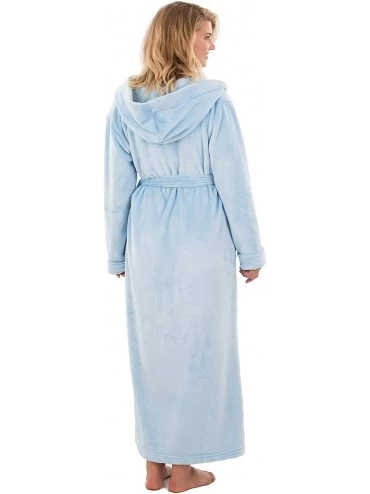 Robes Laurel Fleece Hooded Bathrobe- Plush Warm Bathrobe with Hood- 53" Long - Sky Blue - CL18HWSMT95 $42.70