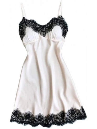 Baby Dolls & Chemises Women Sexy Lingerie Ladies Silk Lace Nightdress Babydoll Sleepwear Nightgown Plus Size - White 2 - CE18...