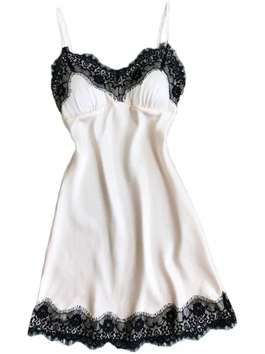 Baby Dolls & Chemises Women Sexy Lingerie Ladies Silk Lace Nightdress Babydoll Sleepwear Nightgown Plus Size - White 2 - CE18...