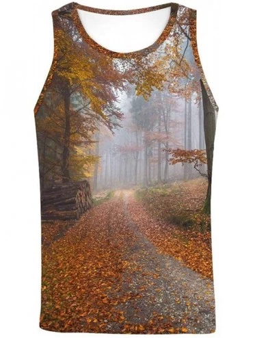 Undershirts Men's Muscle Gym Workout Training Sleeveless Tank Top Autumn Mountains and Forest - Multi1 - CX19DLOGSYC $52.16