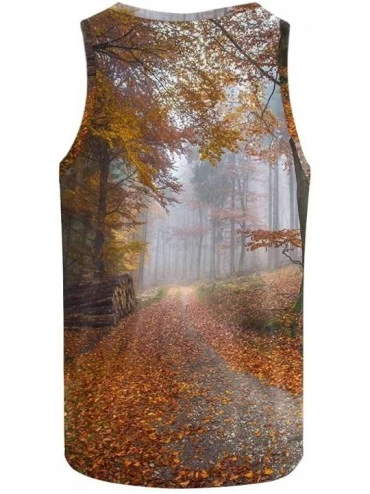 Undershirts Men's Muscle Gym Workout Training Sleeveless Tank Top Autumn Mountains and Forest - Multi1 - CX19DLOGSYC $21.85
