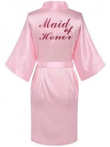 Robes Women Satin Silk Robes Gown Wedding Bride Robe Bridesmaid Bridal Robe - Pink Maid of Honor - C319C8O7CU7 $45.70