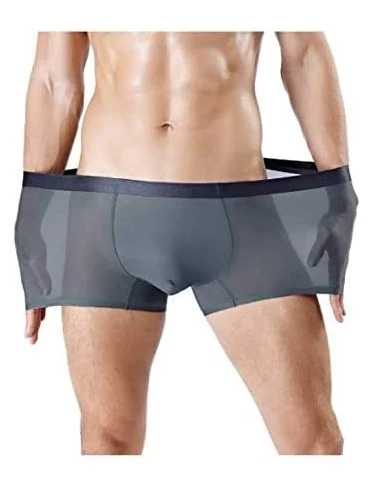 Boxer Briefs Men's Underwear Ice Silk Boxer Briefsee-Through Transparent Briefs - Deep Grey - CZ18T843H9Y $8.25
