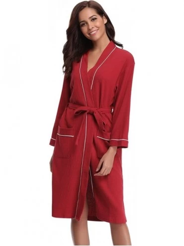 Robes Bathrobes for Women Waffle Weave Spa Robe Womens Kimono Lightweight Cotton Robe - Red - C412O8JIOL1 $49.31