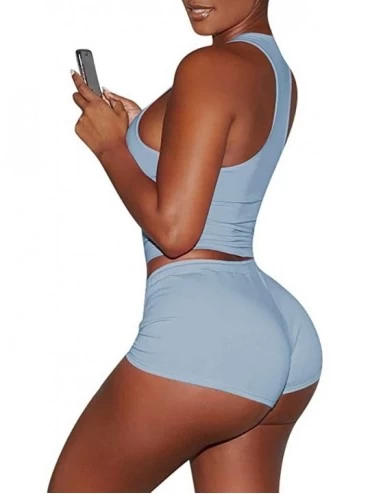 Sets Casual Women's 2 Piece Set - Sexy Outfits Crop Top + Shorts Tracksuit - Light Blue - CR198RGAY3M $48.01