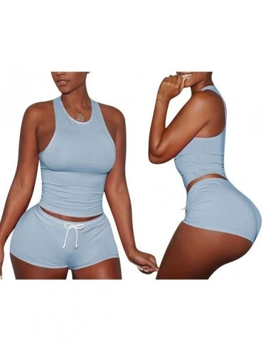 Sets Casual Women's 2 Piece Set - Sexy Outfits Crop Top + Shorts Tracksuit - Light Blue - CR198RGAY3M $19.95
