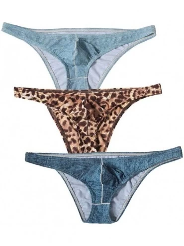 Bikinis Mens Bikini Underwear Ice Silk Briefs - Lightcowboy+leopard+darkcowboy - CP199XMZA84 $17.43