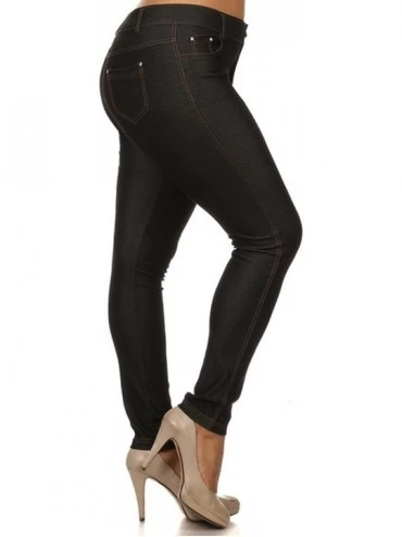 Shapewear Women's Plus Size Cotton Blend Stretchy Jeggings with 5 Pockets - Black - CT12CNZQR0X $37.07