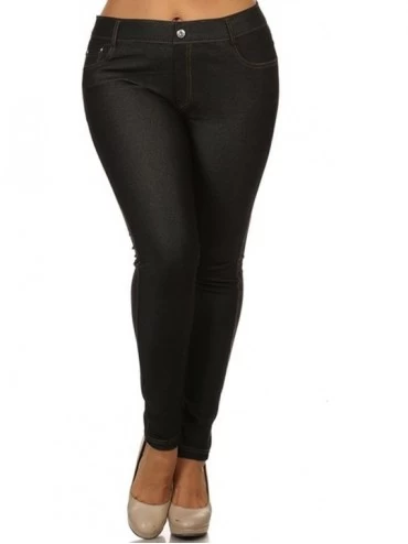 Shapewear Women's Plus Size Cotton Blend Stretchy Jeggings with 5 Pockets - Black - CT12CNZQR0X $20.49