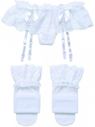 Garters & Garter Belts Women's Lace Garters Suspender Belt with Stockings - White - CT12NR2T4Z9 $12.78