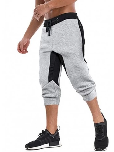 Sleep Bottoms Men's 3/4 Jogger Capri Pants Workout Gym Below Knee Shorts Zipper Pockets - Grey 2 - C818RYZAXGL $37.65