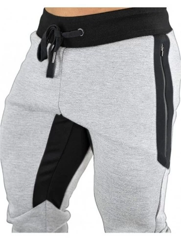 Sleep Bottoms Men's 3/4 Jogger Capri Pants Workout Gym Below Knee Shorts Zipper Pockets - Grey 2 - C818RYZAXGL $19.84