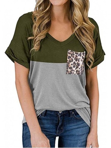 Nightgowns & Sleepshirts Women Summer Casual Short Sleeve V-Neck Pocket Ruffled Loose Solid Color T-Shirt Tops Blouse - Green...