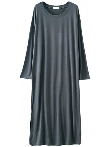 Nightgowns & Sleepshirts Women's Nightdress- Modal Split Hem Round Collar Loose Long Sleeved Pajamas Dresses - H - CL18AE0GU4...