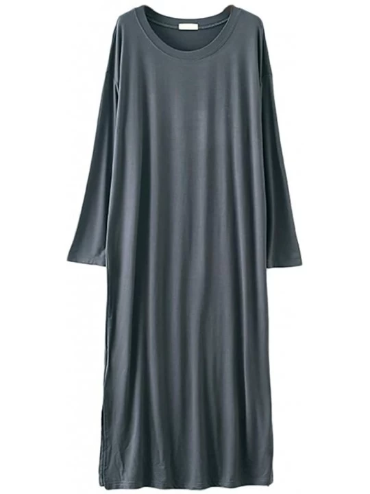 Nightgowns & Sleepshirts Women's Nightdress- Modal Split Hem Round Collar Loose Long Sleeved Pajamas Dresses - H - CL18AE0GU4...