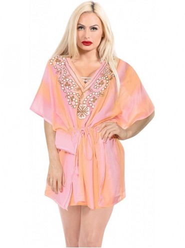 Nightgowns & Sleepshirts Women's Midi Beach Dress Boho Flowy Party Dress Tunic T-Shirt Printed - Pink_r688 - CV12O5OG877 $26.95