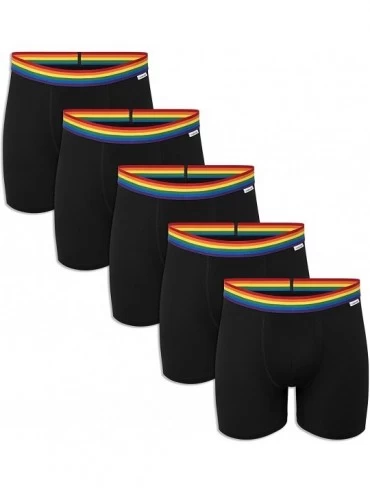 Boxer Briefs Men's 5 Pack Soft Cotton Stretch Boxer Briefs Pride Rainbow Color Underwear - Black - C0199L8A834 $33.02