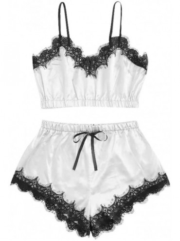 Sets Women's Sleepwear Summer Comfortable Lace Trim Underwear Lingerie Pajama Sets - White - CF1954RISON $23.33