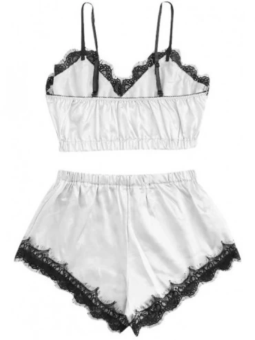 Sets Women's Sleepwear Summer Comfortable Lace Trim Underwear Lingerie Pajama Sets - White - CF1954RISON $9.54