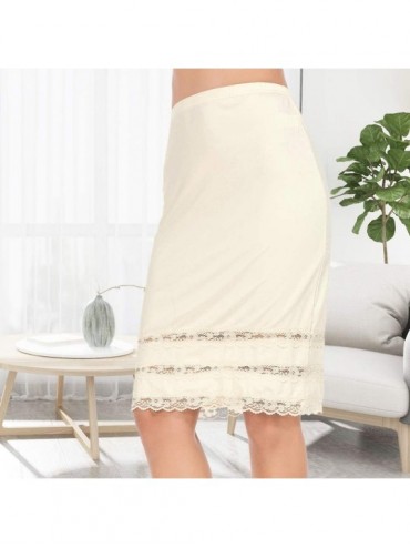 Thermal Underwear Half Slips for Women Underskirt Dress Extender Lace Trim Knee Length Midi Skirt 19-26" Length - Beige - CI1...