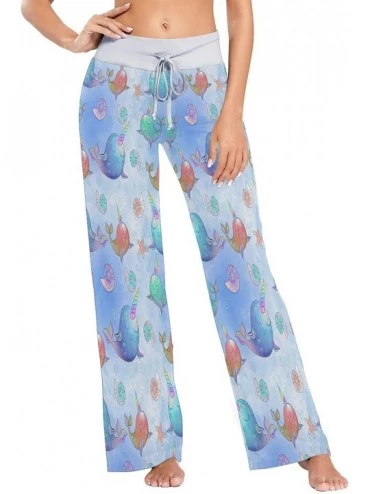 Bottoms Women's Comfy Casual Pajama Pants Cute Whale Drawstring Palazzo Lounge Pants Wide Leg - Multicolor - CB19CZD0UM8 $39.31
