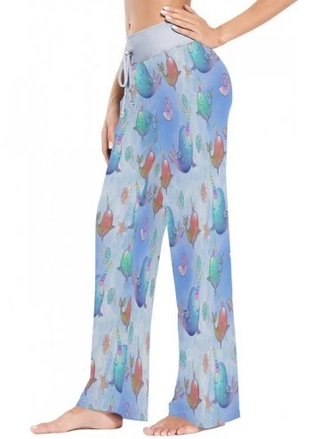 Bottoms Women's Comfy Casual Pajama Pants Cute Whale Drawstring Palazzo Lounge Pants Wide Leg - Multicolor - CB19CZD0UM8 $21.73