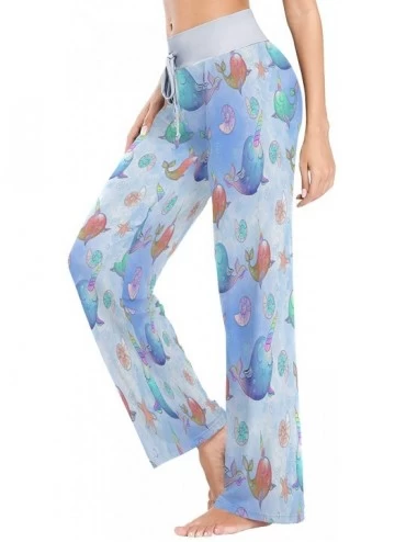 Bottoms Women's Comfy Casual Pajama Pants Cute Whale Drawstring Palazzo Lounge Pants Wide Leg - Multicolor - CB19CZD0UM8 $21.73