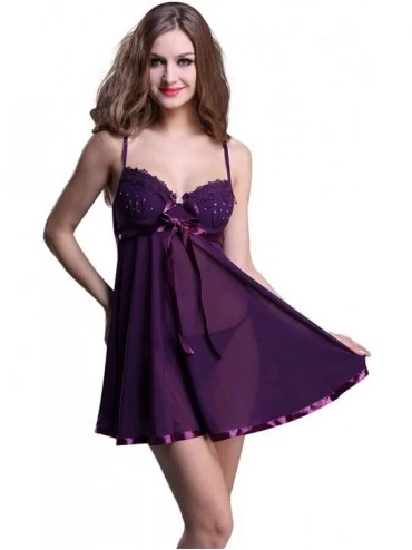 Baby Dolls & Chemises Women's Beautiful Sexy Lingerie Set - Elegantly Styled Design - Purple - CL129WE9PMP $19.31