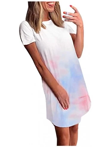Nightgowns & Sleepshirts Women's Fashion Home Tie-dye Short Sleeve O-Neck Pajamas Casual Nightgown Shirt Dress(S-2XL) - Light...