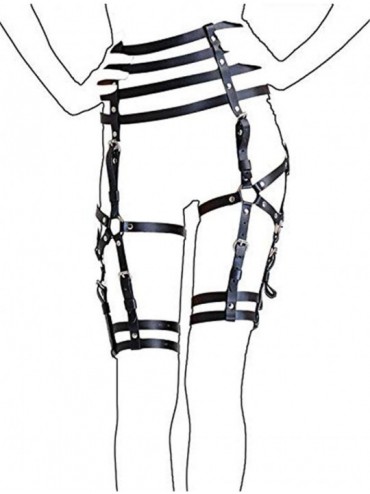 Garters & Garter Belts Black Women's Leather Body Caged Waist Leg Garter Belt for Her - CN198449EIT $56.63