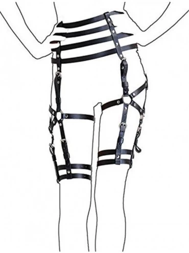 Garters & Garter Belts Black Women's Leather Body Caged Waist Leg Garter Belt for Her - CN198449EIT $29.34