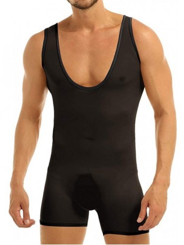 Boxers Men's See Throgh Stretch Sheer Mesh Lingerie Bodysuit Jumpsuits Underwear - Black - C318LSW8OWR $39.09