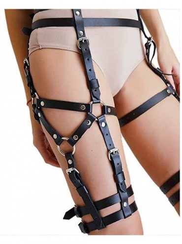 Garters & Garter Belts Black Women's Leather Body Caged Waist Leg Garter Belt for Her - CN198449EIT $58.00