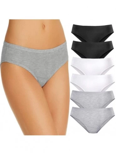 Panties Women's Comfort Underwear 6-Pack Cotton Stretch Hipster Panties Mid Rise Soft Bikini Briefs (Assorted) - 6-pack Black...