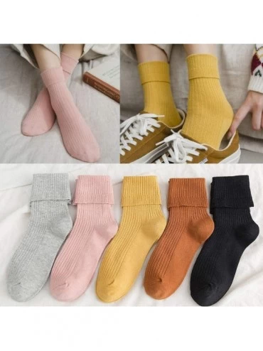 Baby Dolls & Chemises 5 Pairs of Women Middle Tube Cotton Crew Socks Solid Ladies Warm Flanging Socks - Coffee - C018ZH8R0EG ...