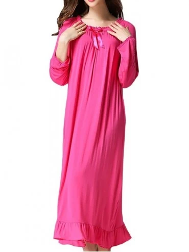 Nightgowns & Sleepshirts Women's Nightgown Loose Sleepwear Elastic Collar Full Length Victorian Pajamas - Rose Red - CF1873NH...