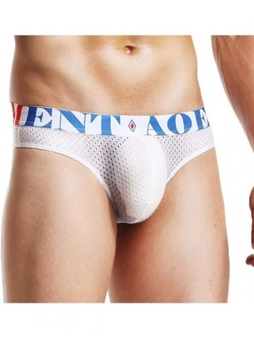 Briefs Men's Briefs-Sexy Low Waist- Sports Thin Breathable-Ice Silk- Bullet Separation Underpant - White - CL18AWEYS39 $13.07